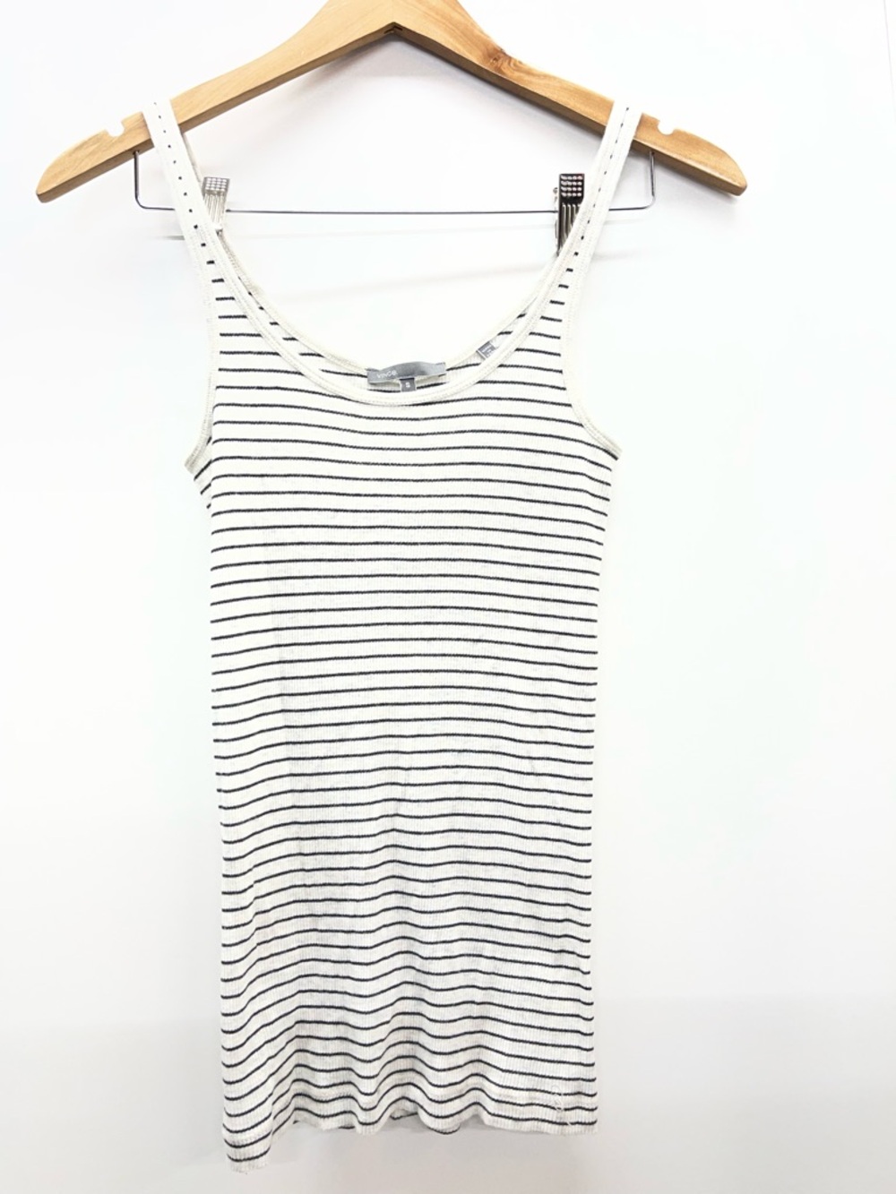 Vince White Tank Top with Black Stripes